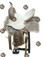 Roughout Western Barrel Racing Saddle Leather Hand Tooled Trail Studded Saddle