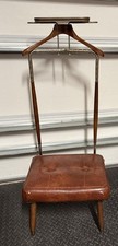 Mid Century Valet Gentleman's Chair Silent Butler Suit Hanger Stand Brass Wood
