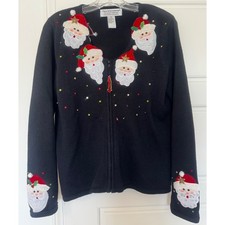 VTG Tiara International Christmas Santa Cardigan Sweater Women Size Medium EUC