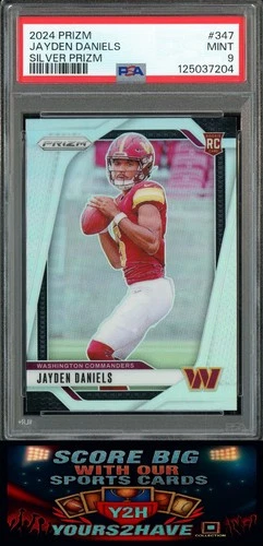 Jayden Daniels SILVER PRIZM ROOKIE 2024 Panini Prizm Silver Rookie RC #347 PSA 9