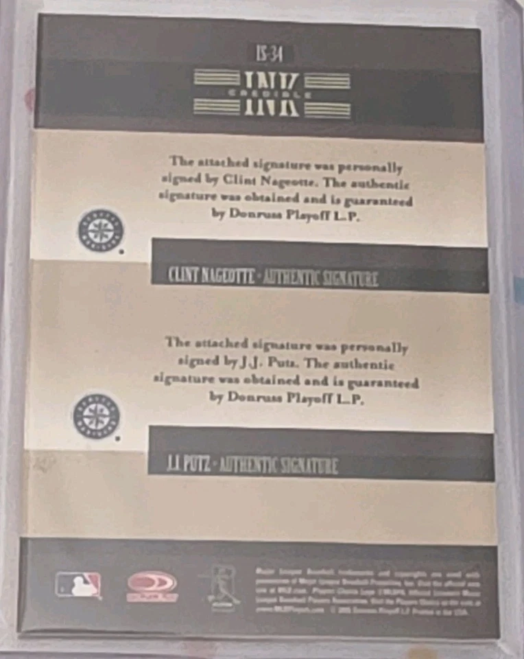 2005 DONRUSS SIGNATURE SERIES CLINT NAGEOTTE J.J. PUTZ INK CREDIBLE DUAL AUTO  - Image 2 of 2