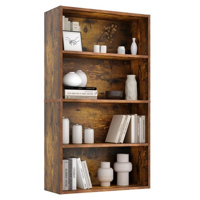 Sweetcrispy Industrial 4-Shelf Open Tall Bookcase for Home Office Storage, Brown