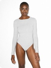 American Apparel Women's Cotton Spandex Long Sleeve Bodysuit- Heather Gray, M