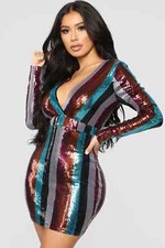 FASHION NOVA Power Play Sequin Mini Dress, Purple/Multicolor, NWT, Super Sexy!!