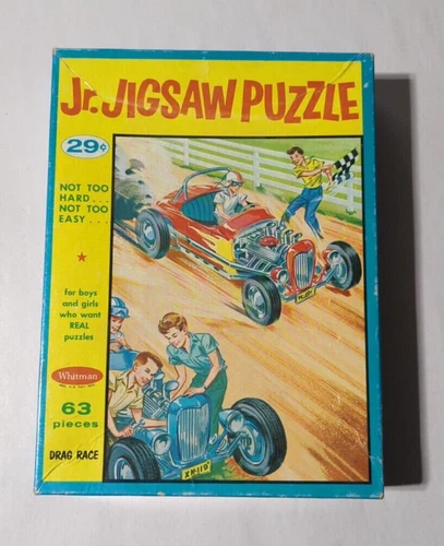 WHITMAN JR JIGSAW PUZZLE DRAG RACE 63 PIECES - COMPLETE