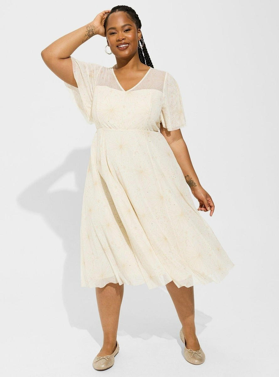 Torrid Pristine Starburst Midi Mesh Flutter Sleeve Dress Plus Size 18 $119  NWT | eBay