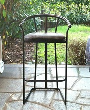 Counter stool, black enamelled steel high table, backrest, footrest