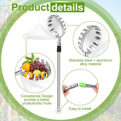 4M Fruit Picker Pole with Basket Telescoping Fruit Picker Tool with Long Handle - Picture 6 of 14