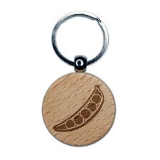 Pea Pod Peapod Vegetable Engraved Wood Round Keychain Tag Charm