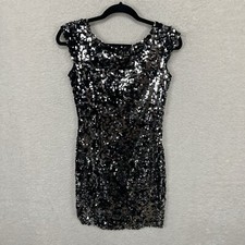 Speechless Sequined Bodycon Mini Dress Womens S Silver Black Club Party Cocktail