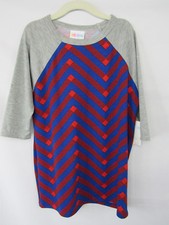 Lularoe Sloan Size 8 Kids Shirt Red Blue Zig Zag Striped Stripes Pattern New NWT