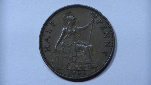 1936 UNITED KINGDOM UK ENGLAND BRONZE HALF PENNY KING GEORGE V ANTIQUE COIN - Picture 5 of 17