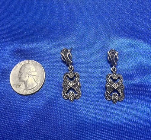 Orecchini pendenti vintage argento sterling - ART DECO REVIVAL marcasite SS244 - Foto 6 di 6