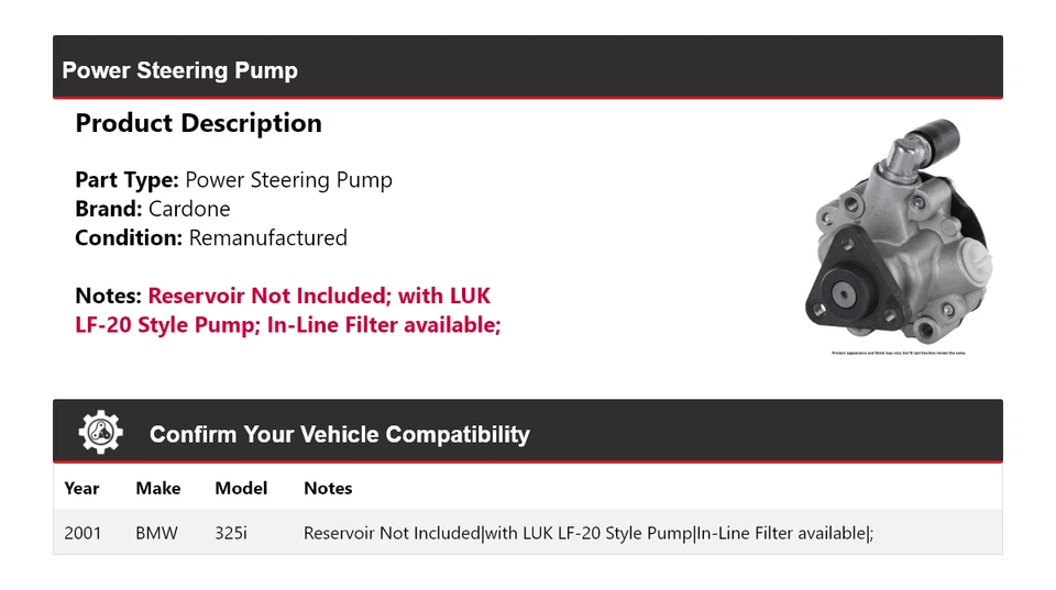 Bomba de dirección asistida Cardone para BMW 325i 2001 Foto 2 de 4