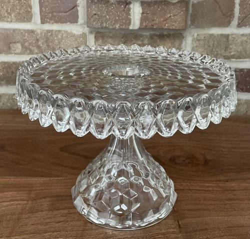 Vintage Fostoria Glass American Pattern Round Pedestal Cake Stand Plate Rum Well