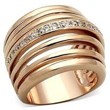 Rose Gold ring band  wide band cubic zirconias rainbow
