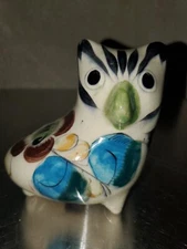 Vintage Owl Figurine with Flower Floral Design. Tonala, Mexico