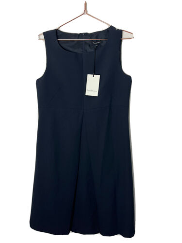 Tara Jarmon Dress Size FR40 UK10 12 Navy Blue Sleeveless Pleat Work ...