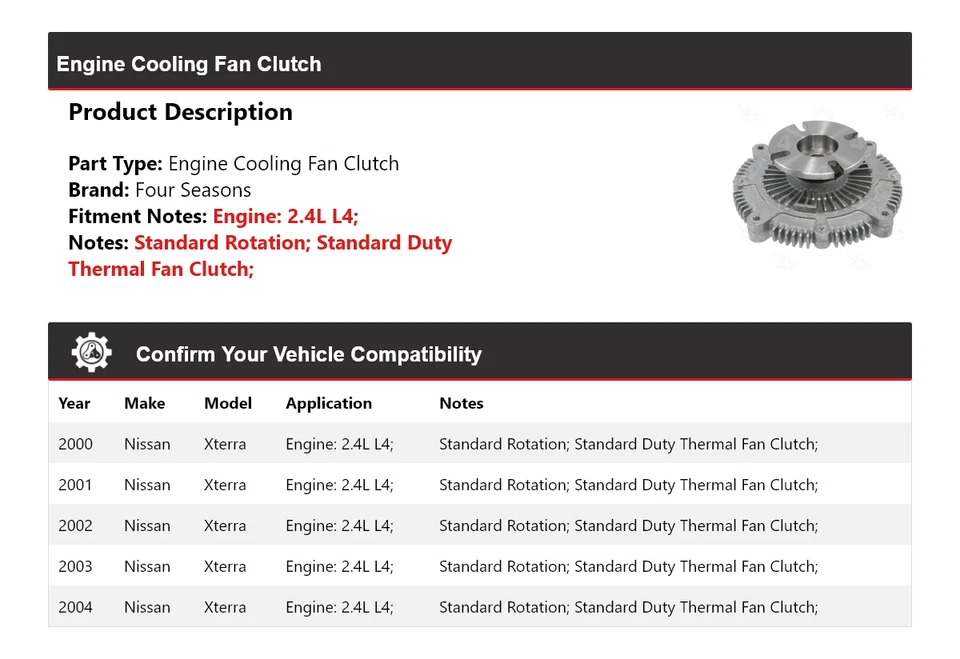 For 2000-2004 Nissan Xterra 2.4L L4 Engine Cooling Fan Clutch 4 Seasons 2001 - Image 2 of 4