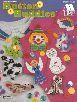 Button Buddies Plastic Canvas Cat Dog Airplane Cow Angel Whale Truck Boat Panda 