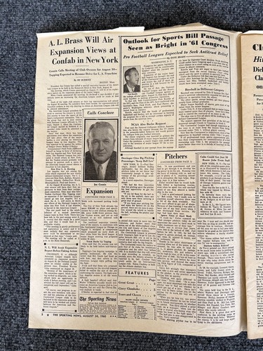 The Sporting News August 24 1960 “Old-Timers Blast At Slab Threads” VTG MLB - Picture 3 of 5