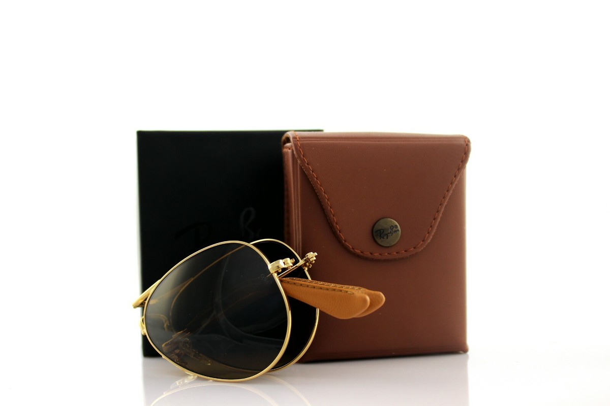 POLARIZED RAY-BAN Folding Aviator 22KT GOLD P3 Plus Sunglasses RB