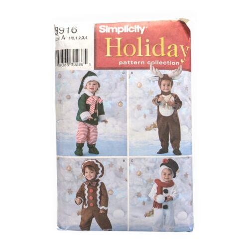 Simplicity 3916 Gingerbread Elf Snowman Reindeer Costume Pattern Size 1/2-4 Cut