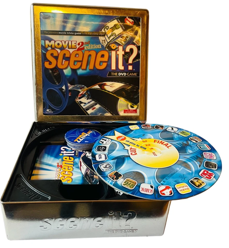 Scene It Clips Trivia Board Game Movie 2nd Edition Collectible Tin Box Complete - Image 2 of 2