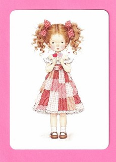 1 WIDE SWAP PLAYING CARD LITTLE SARAH KAY GIRL SO CUTE PINK PATCH WORK DRESS