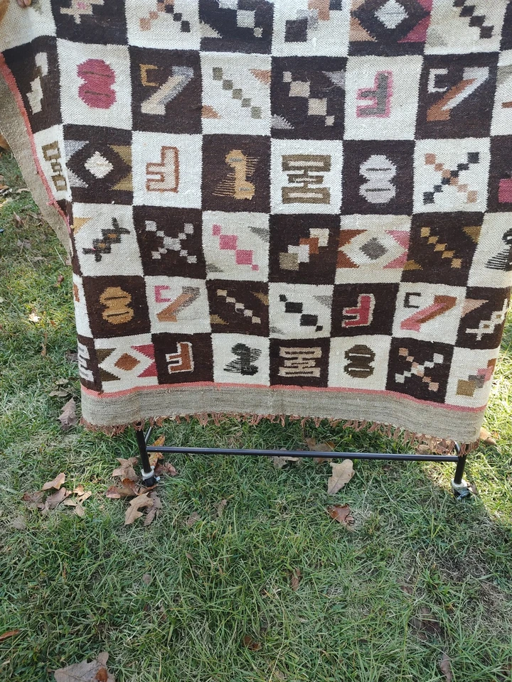 Alfombra de lana nativa americana o colgante de pared 64 X 48 colores naturales Foto 2 de 4