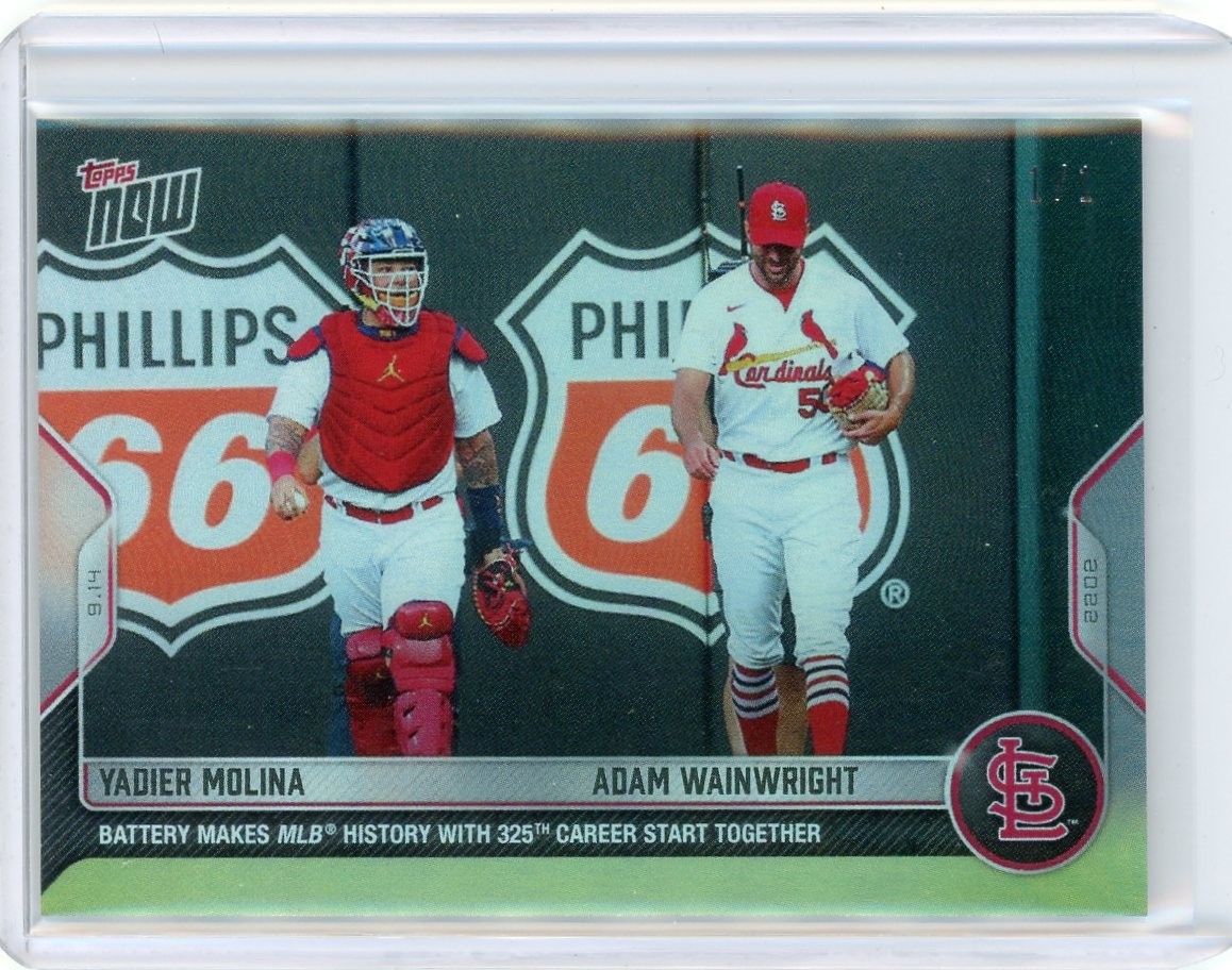 2022 Topps Now #902 Yadier Molina and Adam Wainwright Platinum Rainbow Foil 1/1