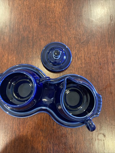 Vintage Fiestaware Cobalt Blue Creamer Sugar Lid Tray Homer Laughlin HLC USA - Picture 3 of 5