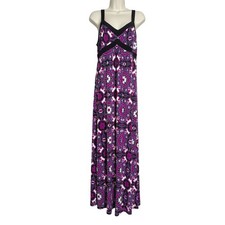 Apt. 9 Womens Maxi Dress M Purple Geometric Empire Stretch Fairy Y2K Whimsigoth