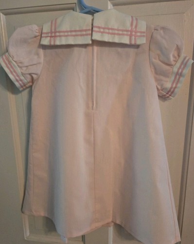 Vintage Little Bitty Pink & White Sailor Nautical Dress Size 5 Poly Cotton Blend - Picture 4 of 6