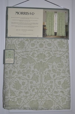 Morris & Co Lodden (2) Green Floral Rod Back Tap Window Curtain 96  Brand new