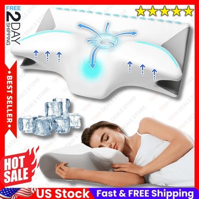 Ergo Pillow for Sleep Apnea, Neck Pain and Snoring Relief, White, Queen Size NEW