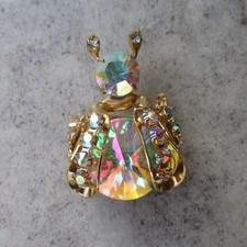 Vintage Signed WEISS AB Austrian Crystal Rhinestone Beetle Bug Fly Insect Pin