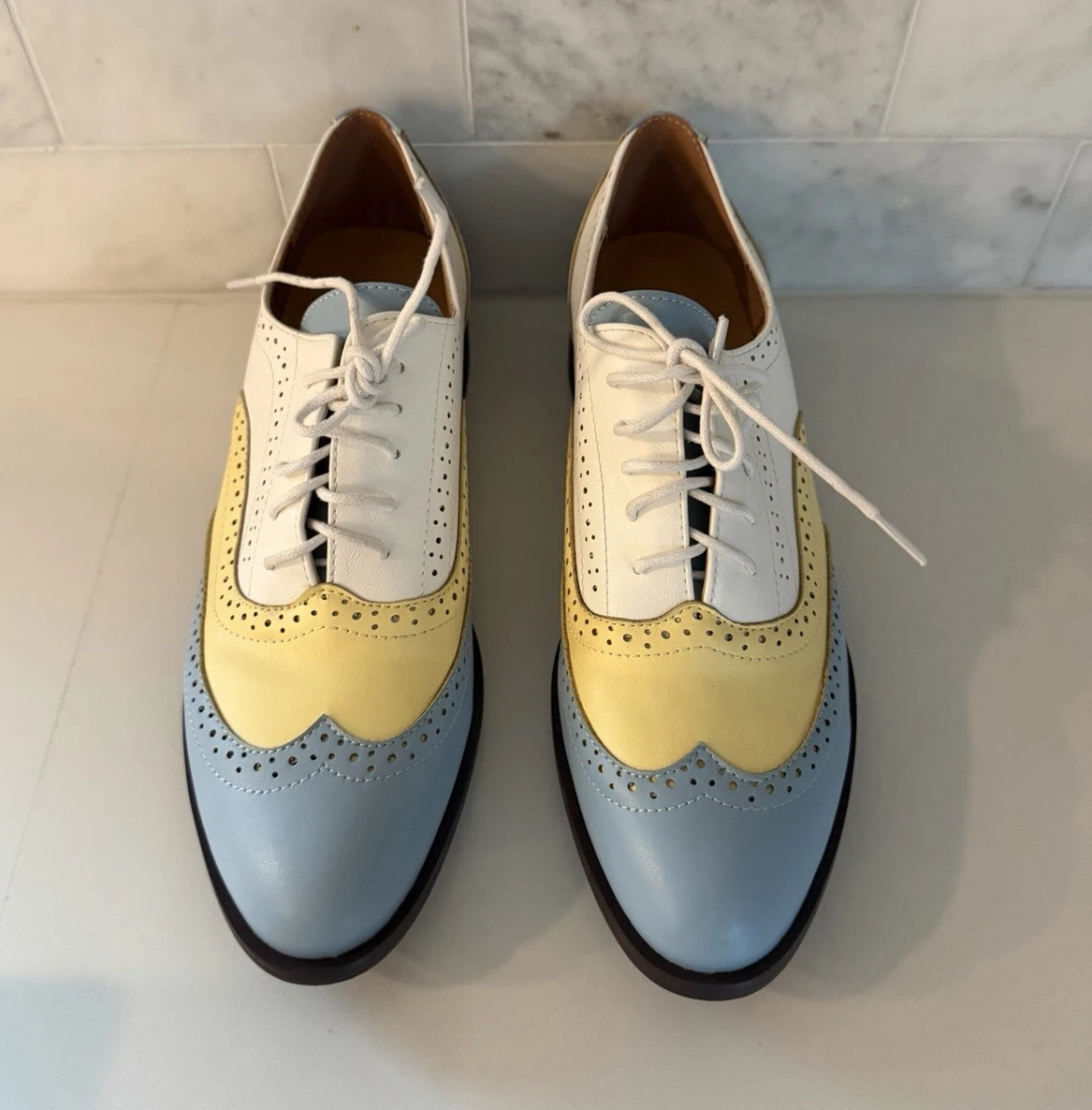 Men\'s Oxford Wingtip Leather Dress Shoes Baby Blue 2 Tone Floral Sz 10 US 43 EU Men main image 4