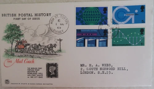 1969 STUART FDC - POST OFFICE TECHNOLOGY - HIGH ST SUTTON SURREY