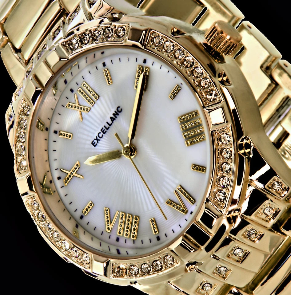 Excellanc Uhr Damen Armband Frauen Uhr Gold Farben Strass Perlmutt Design - Bild 3 von 4