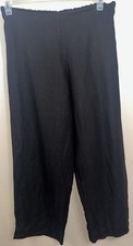 Bryn Walker EUC Black Wide Leg Linen Pants Sz Medium 34  Long Elastic Back Waist