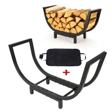 Fire Log Rack Metal Firewood Storage Rack Holder+Carrier Bag for Indoor Outdoor