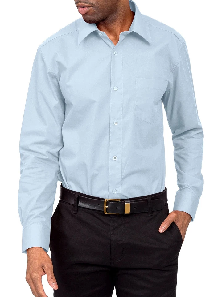 Camisas de vestir G-Style USA para hombre calce regular manga larga color liso - azul cielo - Foto 3 de 4