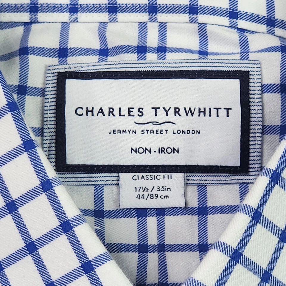 Рубашка на пуговицах мужская Charles Tyrwhitt 17,5x35 классический покрой не железный чек  - Изображение 4 из 4