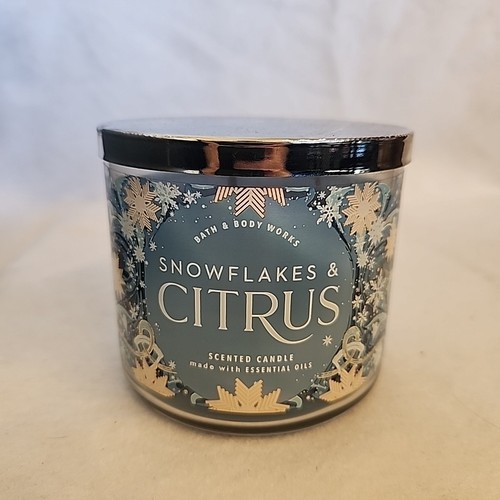 Bath & Body Works Snowflake & Citrus 3 Wick 14.5 oz Candle NEW Citrus Mango - Picture 1 of 4