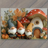 Art Print Three Gnomes Fall Leaves Fairy Cottage Pumpkin Mushroom Garden