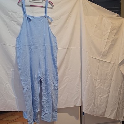 Zanzea Light Blue Sleeveless Jumpsuit XXL Square Neck Shoulder Ties Pockets
