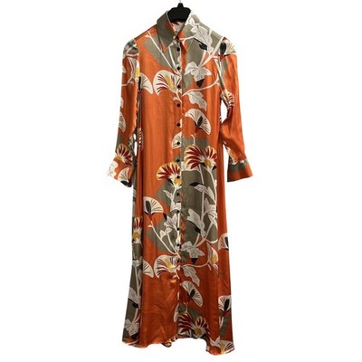 Anthropologie Corey Lynn Calter Dress  SP Orange Floral Statin Button Down Maxi