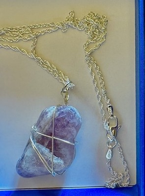 Echter lila & weißer Amethyst Stein Anhänger Halskette, 925 Sterling Silber Kette