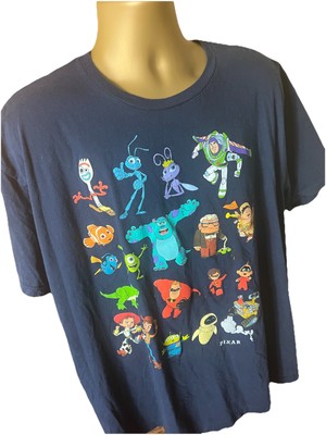 Disney PIXAR Character Collage T-Shirt 2X Blue | Toy Story Monsters Inc Wall-E
